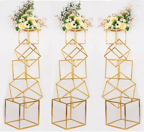 New 5pcs/set gold square wedding plinth decoration Iron geometric placed props road lead T station supplies
