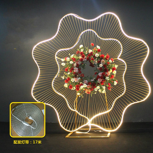 New European-style Iron Art Flower With LED Light T Stage Stand Outdoor Party Wedding Background Decoration