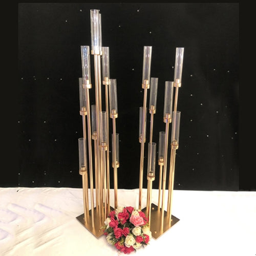 10 Heads Metal Candelabra Candle Holders Road Lead Table Centerpiece Gold Candelabrum Stand Pillar Candlestick For Weddin