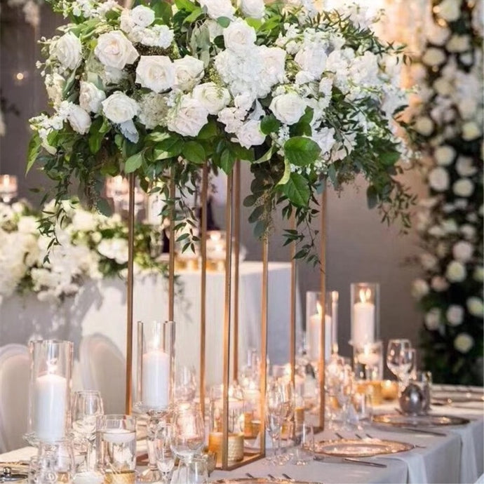 10PCS Gold Flower Vase Floor Vases Column Stand Metal Road Lead Wedding Table Centerpiece Flower Rack Event Party Decorat
