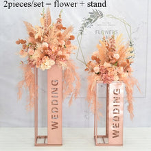 Load image into Gallery viewer, Artificial Wedding flowers table centerpiece backdrop stand decoration electroplating geometric metal iron stand decoration