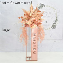 Load image into Gallery viewer, Artificial Wedding flowers table centerpiece backdrop stand decoration electroplating geometric metal iron stand decoration