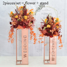 Load image into Gallery viewer, Artificial Wedding flowers table centerpiece backdrop stand decoration electroplating geometric metal iron stand decoration