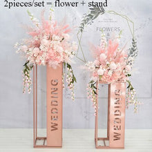 Load image into Gallery viewer, Artificial Wedding flowers table centerpiece backdrop stand decoration electroplating geometric metal iron stand decoration