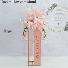 Load image into Gallery viewer, Artificial Wedding flowers table centerpiece backdrop stand decoration electroplating geometric metal iron stand decoration