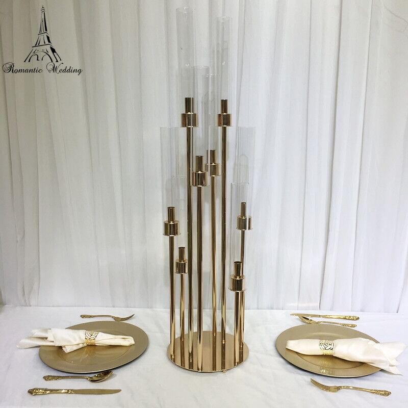 6PCS/lot Eight head Gold metal candle holder glass for wedding decoration
