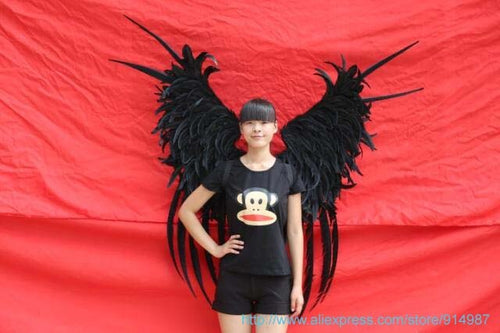 large adult wings black feather wings with long feather tail stage show wings for catwalk models handmade caft wings