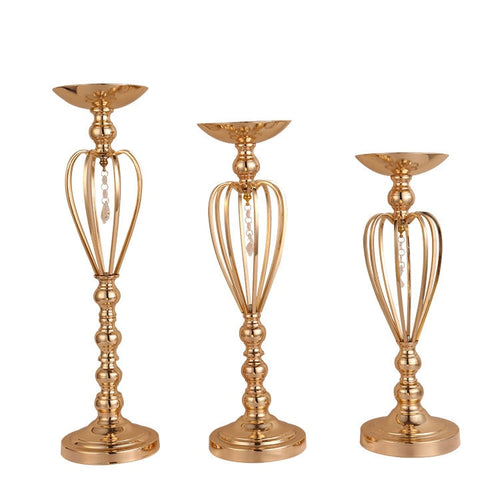 New 3pcs wedding props gold plated iron crown vase T stage welcome area flowers table decoration plinth