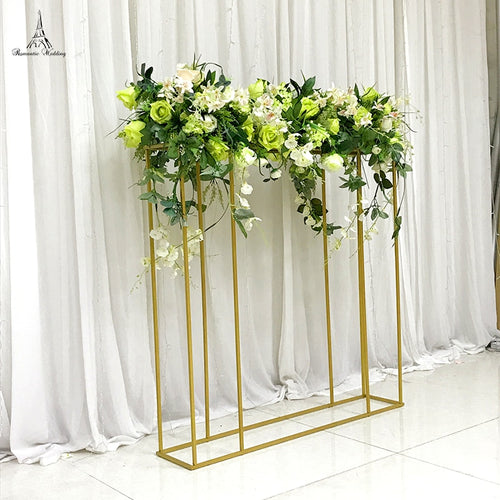 2pcs/lot New Style Wedding Metal Gold Color Rectangular Flower Vase Column Stand for Wedding Centerpiece Decoration