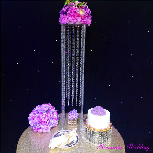 6PCS/lot Wedding Chandelier Flower Stand 39'' Tall Pillar Centerpiece Acrylic bead for Wedding Party Event Home Decoration